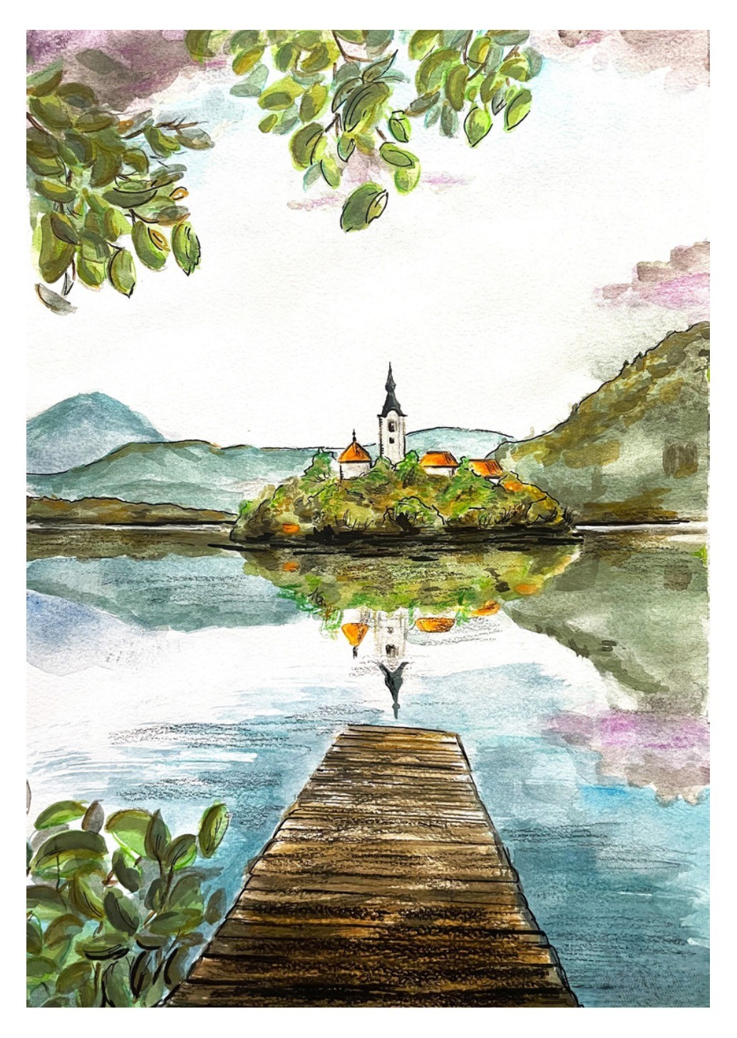 Blejski otok - akvarel